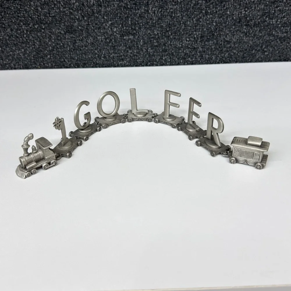 Fort Pewter Vintage #1 Golfer Miniature Train Set Collectible Desk Decor 9pc